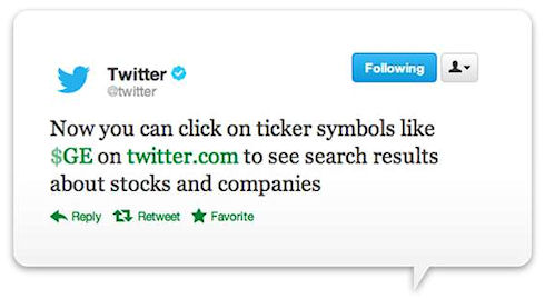 В Twitter появился хэштег $