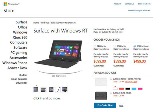 Минимальная стоимость Microsoft Surface составит 500 долларов