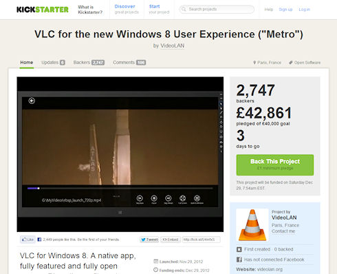 Для VLC-плеера под Windows 8 ищут деньги на Kickstarter