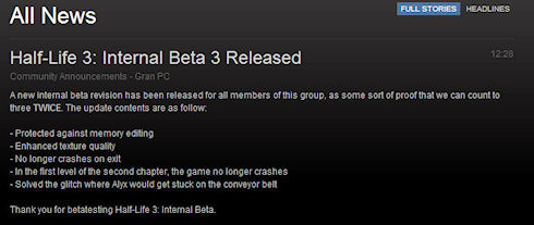 Пользователь Steam сообщил о выходе Half-Life 3