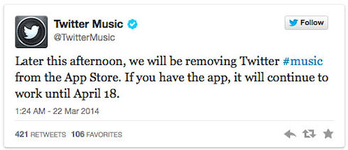Twitter #music прекращает свою работу в апреле
