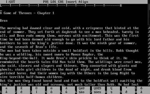 Первоисточник «Игры престолов» был создан в текстовом процессоре WordStar 4.0 для MS-DOS